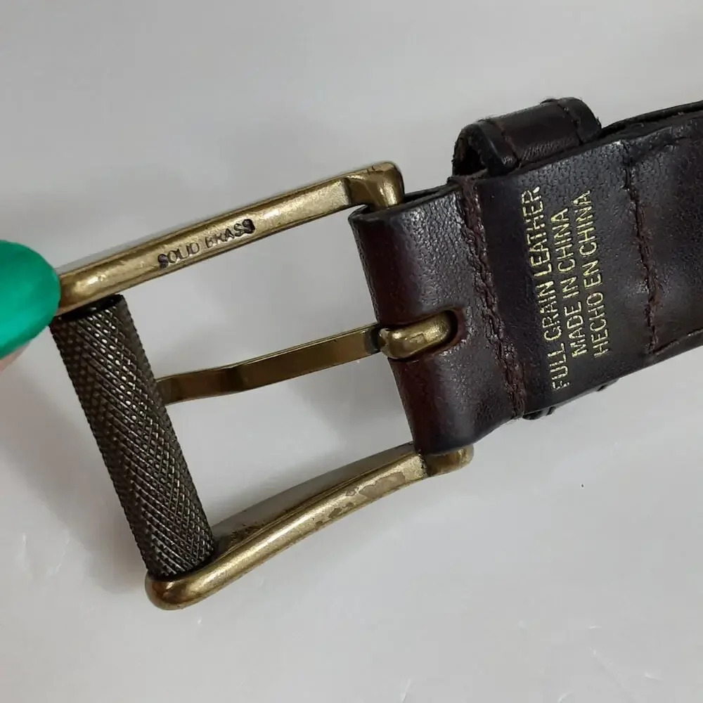 Vintage 90s Braided Leather Belt Brown Brass Buckle Full Grain Mens XL Luxury